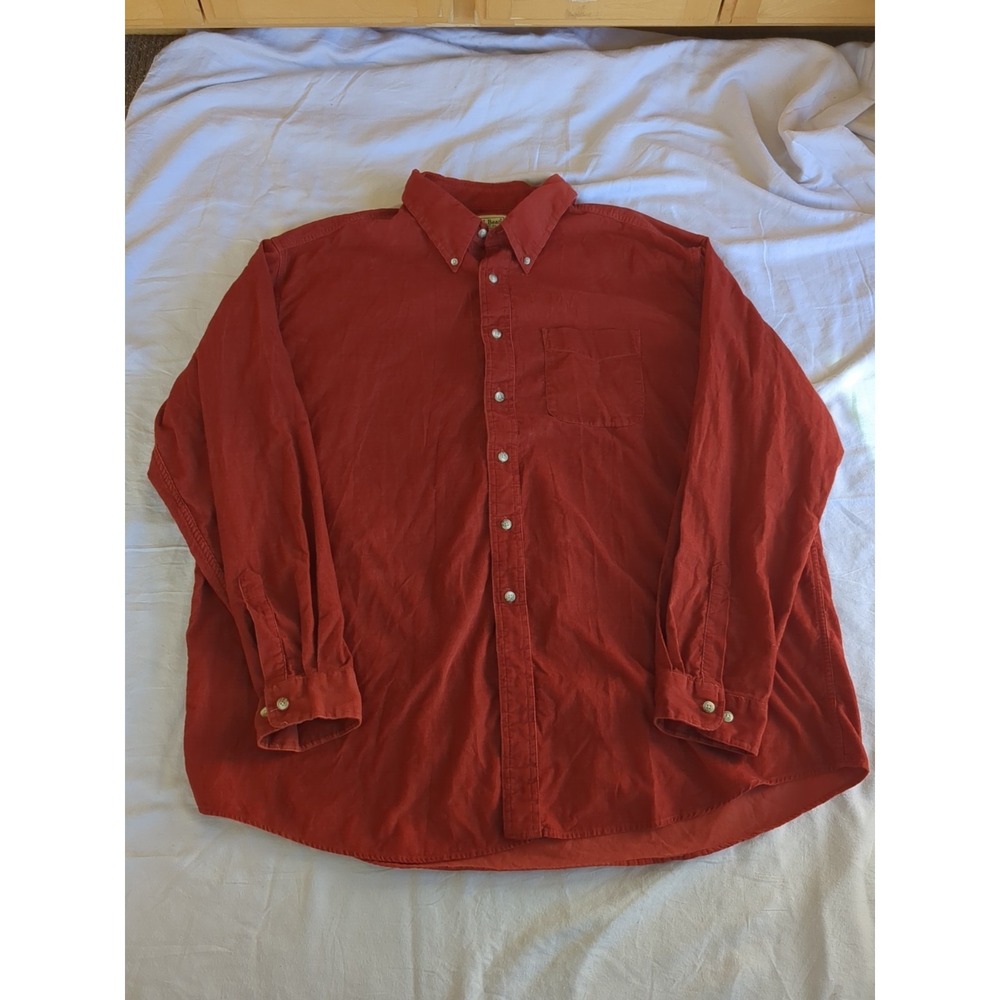 LL Bean‎ Corduroy Button-down Long Sleeve Shirt Burnt Orange Red Sz XXL Men's